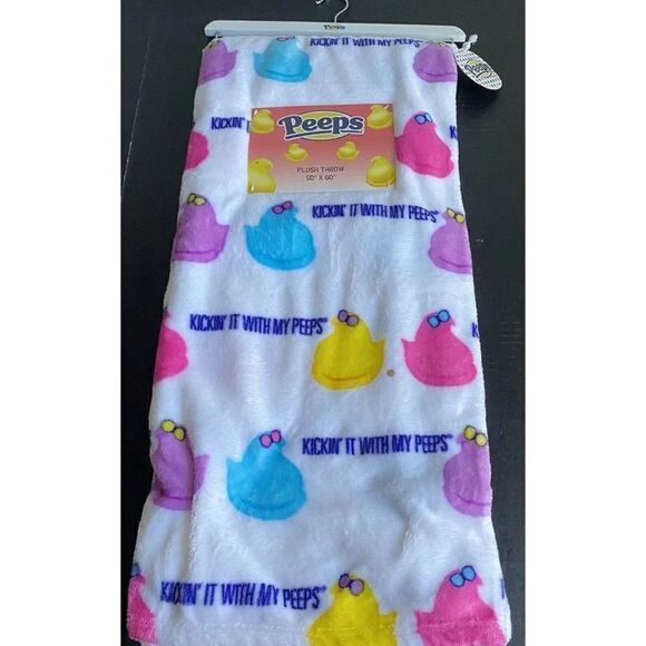 Peeps Soft Plush Throw 50" X 60" Chicks Easter Eggs Kickin’ It With My Peeps NEW - Picture 1 of 11